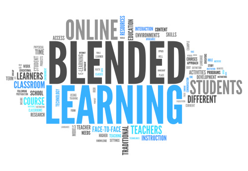 word cloud image of terms like blended, online, learning, students, etc.